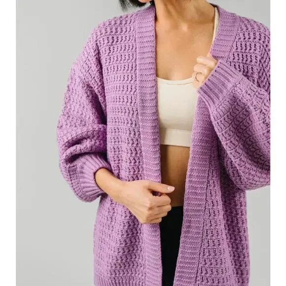Zyia Active Lilac Petra Chunky Knit Cardigan Puff Sleeves Women’s size Small - Picture 14 of 15